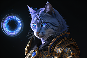 猫王魔法师蓝眼华丽盔甲璀璨光影