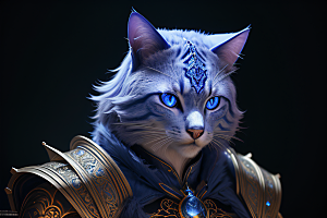 猫王魔法师蓝眼华丽盔甲璀璨光影
