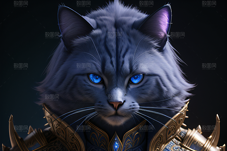 猫王魔法师蓝眼华丽盔甲璀璨光影