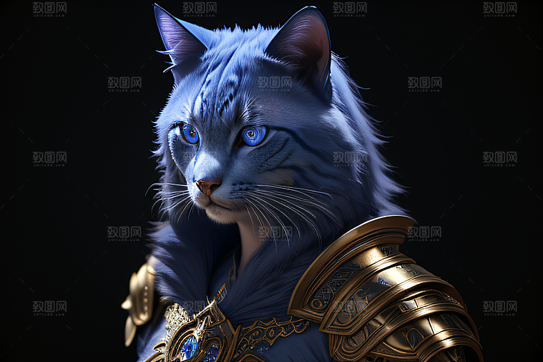 猫王魔法师蓝眼华丽盔甲璀璨光影