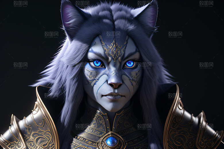 猫王魔法师蓝眼华丽盔甲璀璨光影