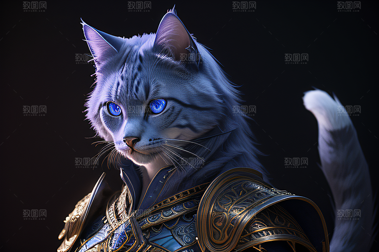 猫王魔法师蓝眼华丽盔甲璀璨光影