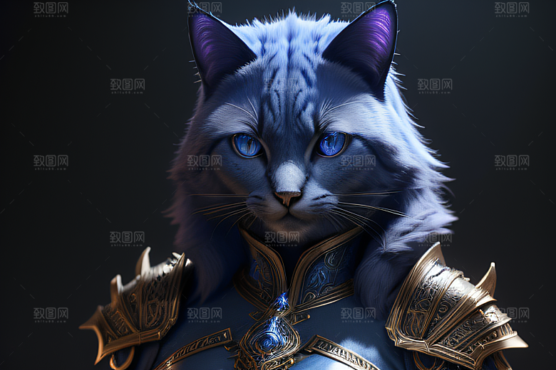 猫王魔法师蓝眼华丽盔甲璀璨光影
