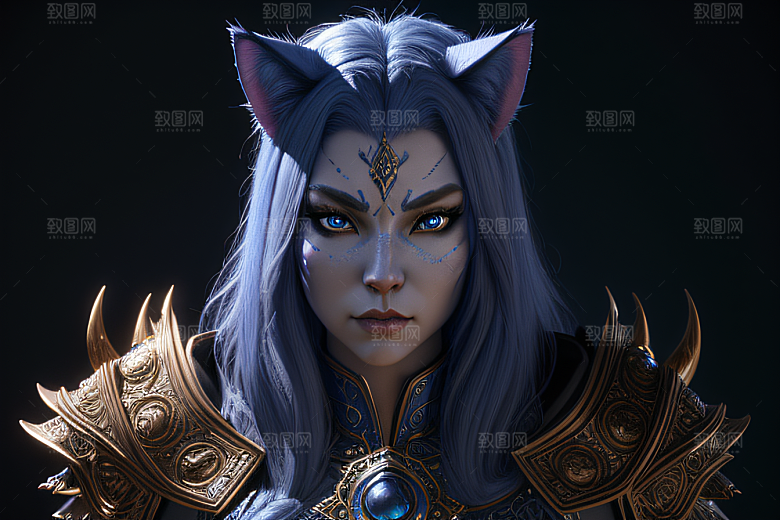 猫王魔法师蓝眼华丽盔甲璀璨光影