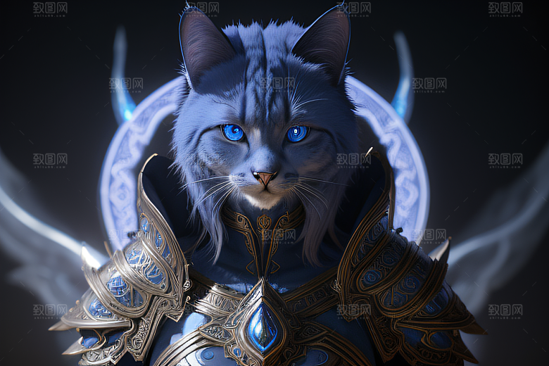 猫王魔法师蓝眼华丽盔甲璀璨光影