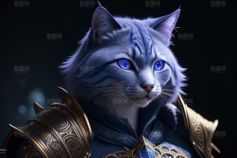 猫王魔法师蓝眼华丽盔甲璀璨光影