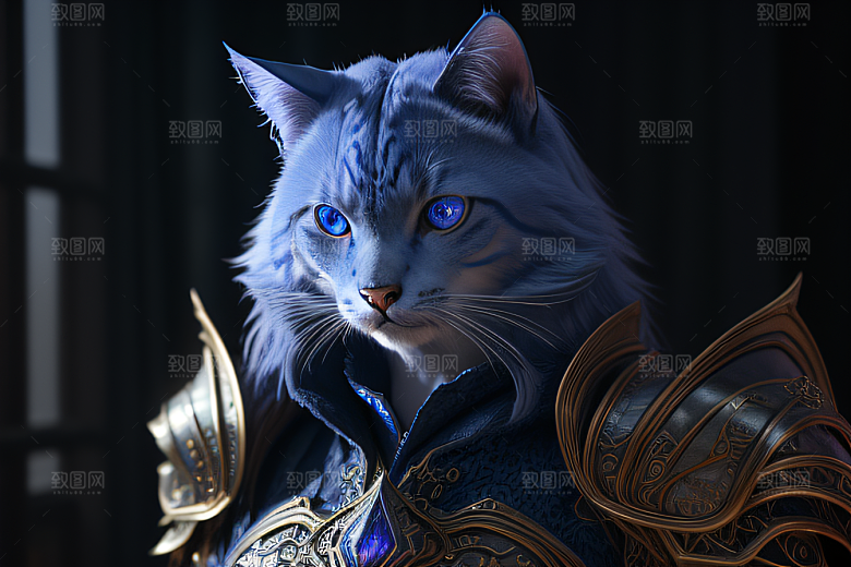 猫王魔法师蓝眼华丽盔甲璀璨光影