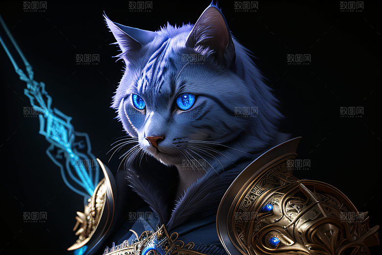 细节盔甲猫王法师华丽光影魔法细致
