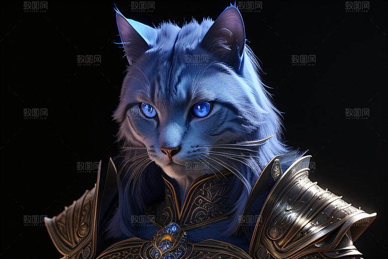 细节盔甲猫王法师华丽光影魔法细致