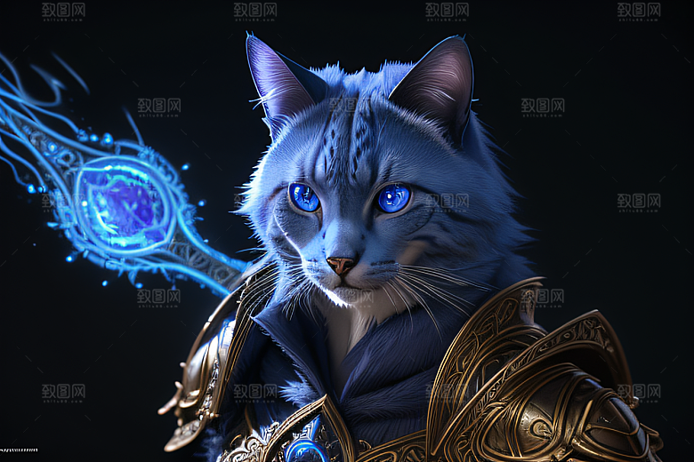 细节盔甲猫王法师华丽光影魔法细致