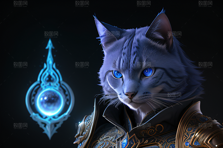 细节盔甲猫王法师华丽光影魔法细致
