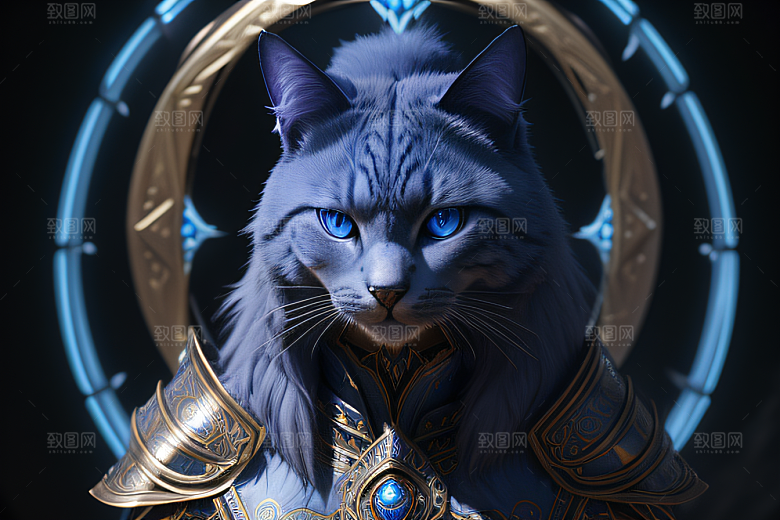 细节盔甲猫王法师华丽光影魔法细致