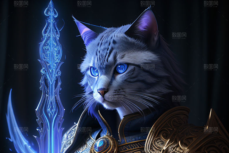 细节盔甲猫王法师华丽光影魔法细致