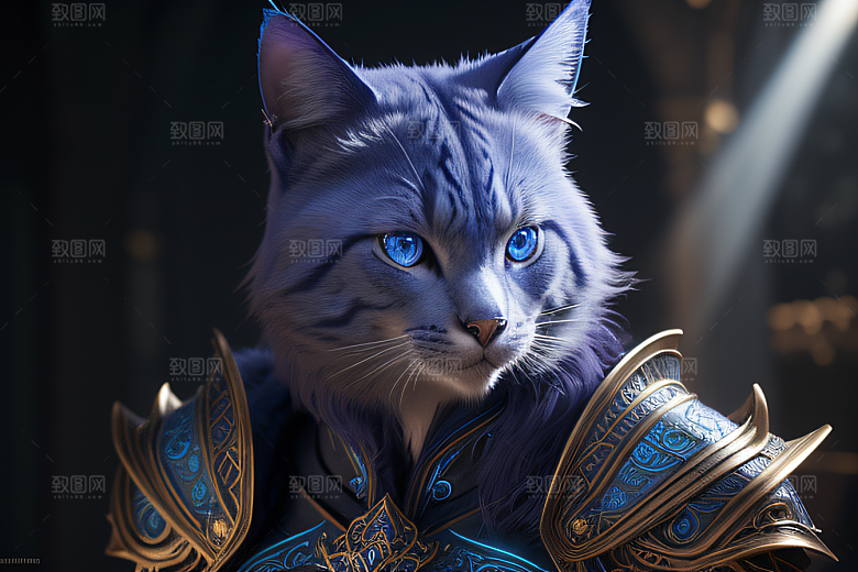 细节盔甲猫王法师华丽光影魔法细致