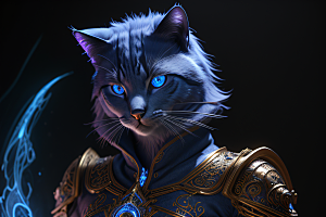 细节盔甲猫王法师华丽光影魔法细致