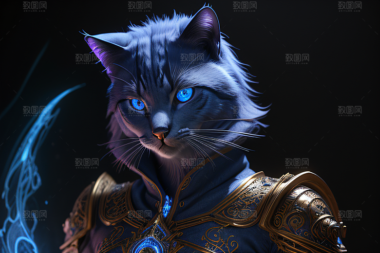 细节盔甲猫王法师华丽光影魔法细致