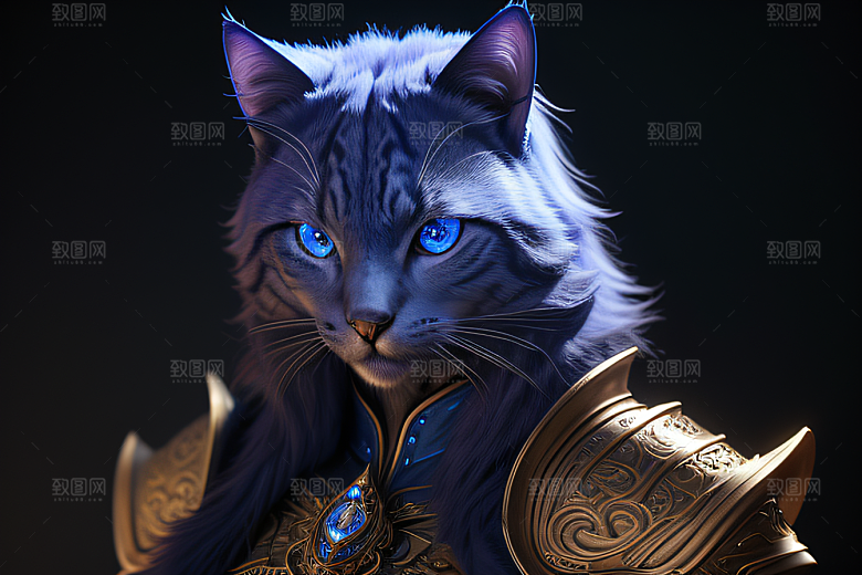 细节盔甲猫王法师华丽光影魔法细致