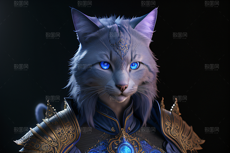 细节盔甲猫王法师华丽光影魔法细致