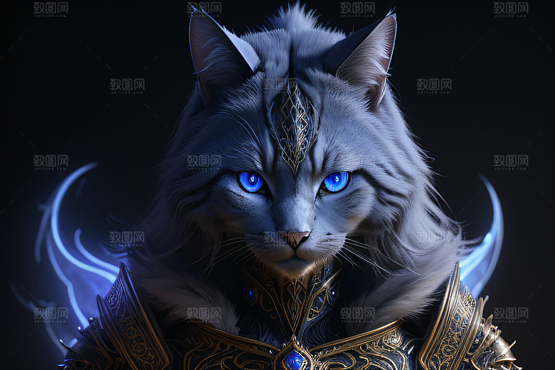 猫王魔法师蓝眼细节华丽盔甲