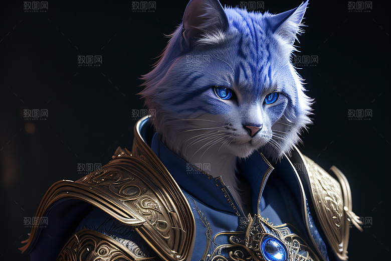 猫王魔法师蓝眼细节华丽盔甲