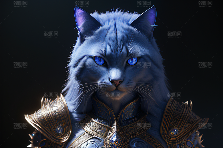 猫王魔法师蓝眼细节华丽盔甲