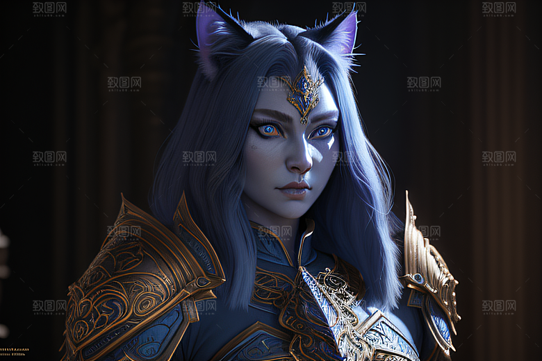 猫王魔法师蓝眼细节华丽盔甲