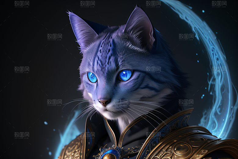 猫王魔法师蓝眼细节华丽盔甲