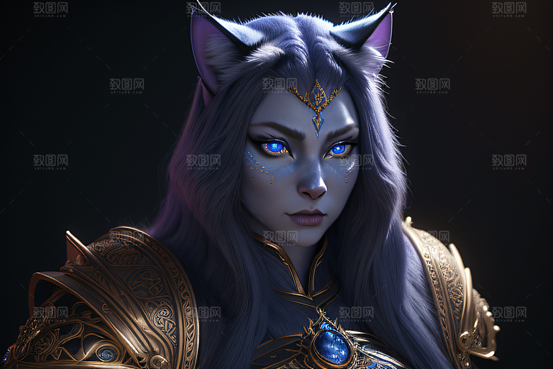 猫王魔法师蓝眼细节华丽盔甲