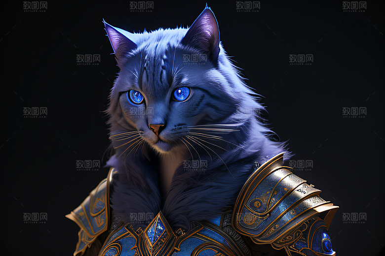 猫王魔法师蓝眼细节华丽盔甲