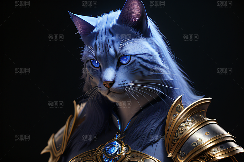 猫王魔法师蓝眼细节华丽盔甲
