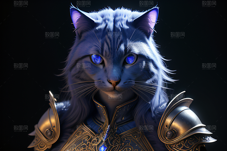猫王魔法师蓝眼细节华丽盔甲