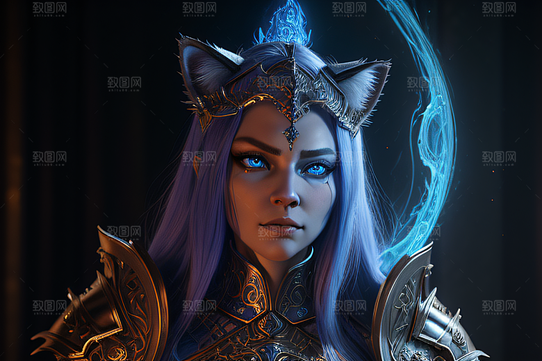 猫王魔法师蓝眼细节华丽盔甲