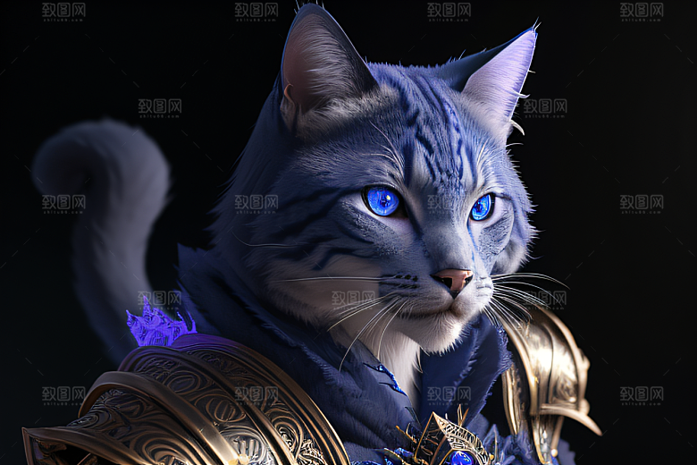 猫王魔法师蓝眼细节华丽盔甲