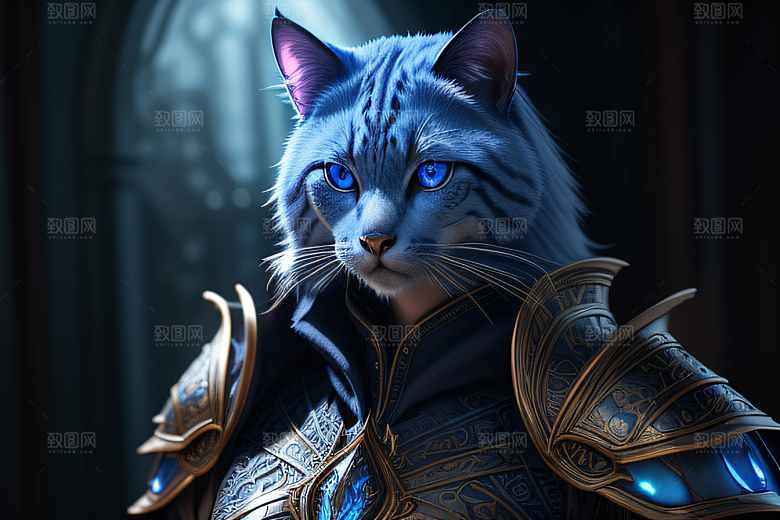 猫王魔法师蓝眼细节华丽盔甲