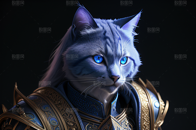 猫王魔法师蓝眼细节华丽盔甲