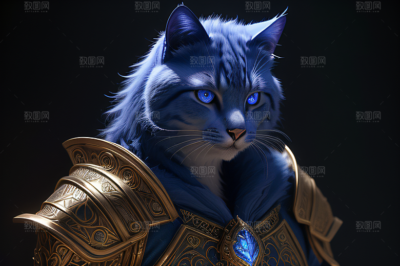 猫王魔法师蓝眼细节华丽盔甲