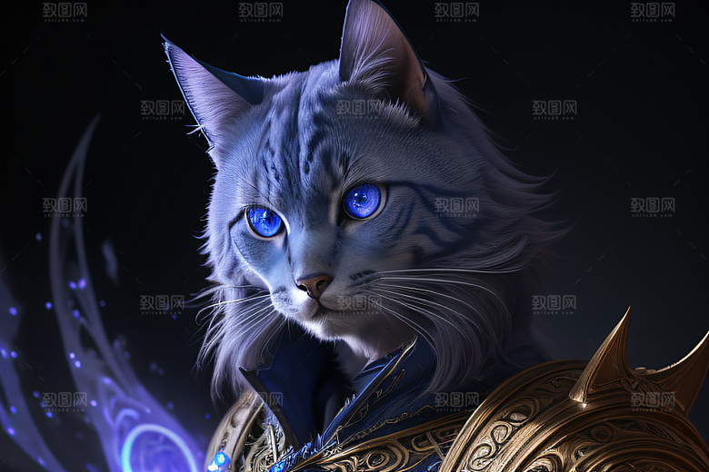 猫王魔法师蓝眼细节华丽盔甲