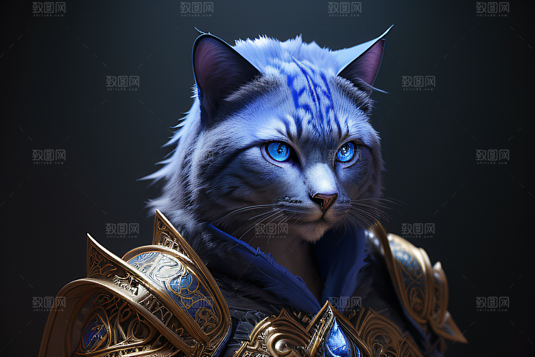 猫王魔法师蓝眼细节华丽盔甲