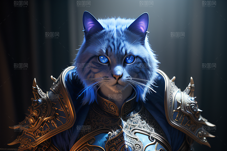 猫王魔法师蓝眼细节华丽盔甲