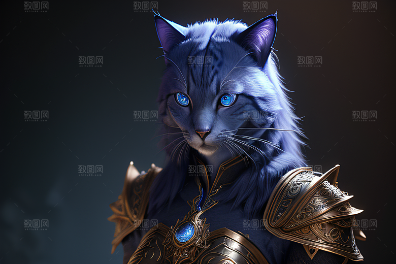 蓝眼神秘法师猫王外貌华丽盔甲