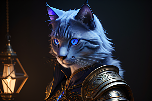 蓝眼神秘法师猫王外貌华丽盔甲