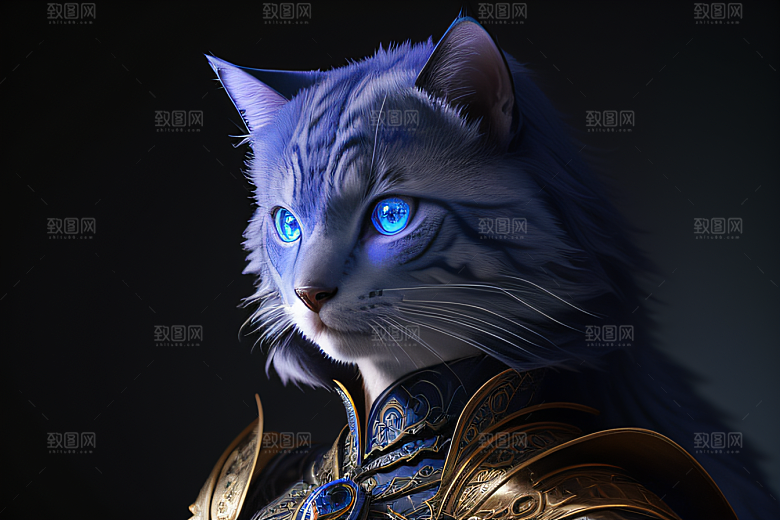 蓝眼神秘法师猫王外貌华丽盔甲