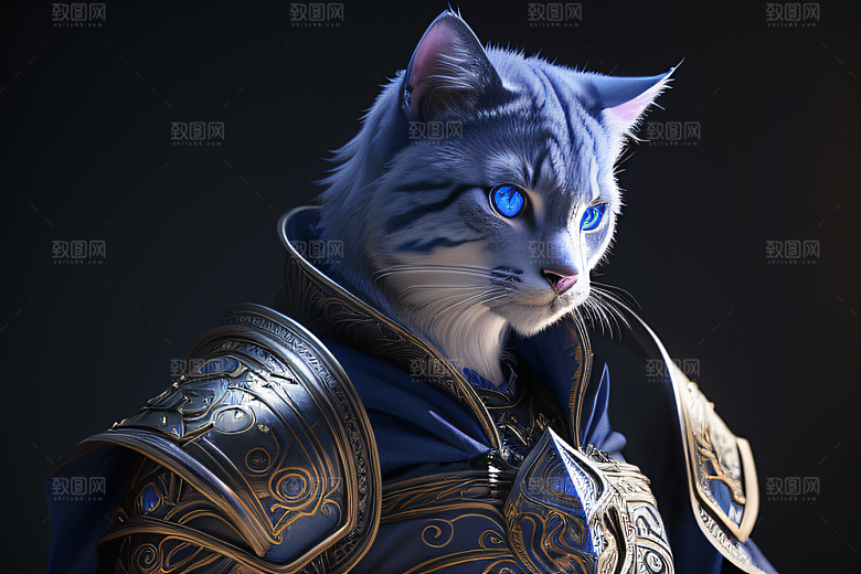 蓝眼神秘法师猫王外貌华丽盔甲
