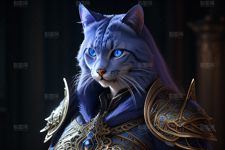 蓝眼神秘法师猫王外貌华丽盔甲