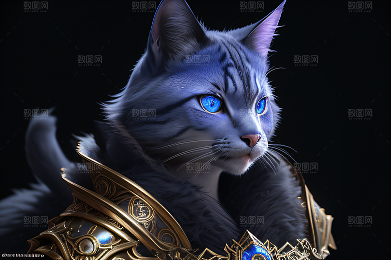 蓝眼神秘法师猫王外貌华丽盔甲