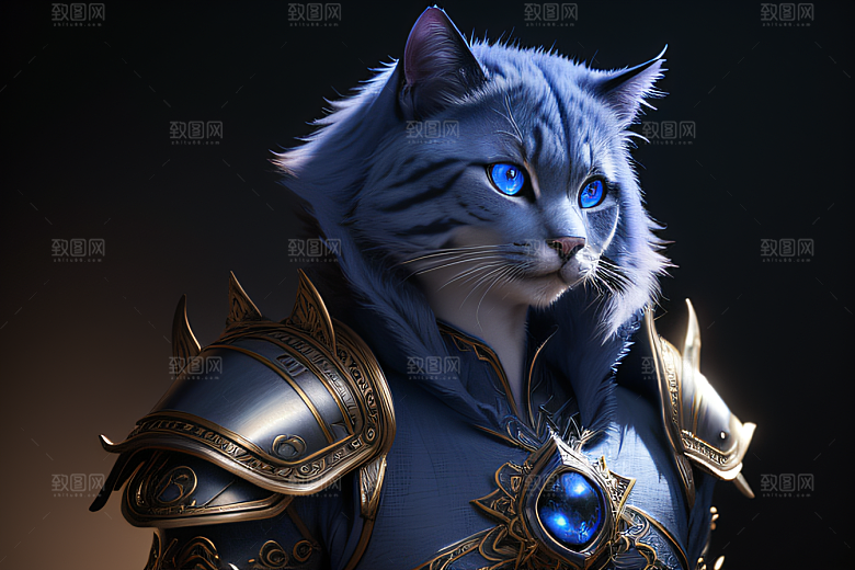 蓝眼神秘法师猫王外貌华丽盔甲