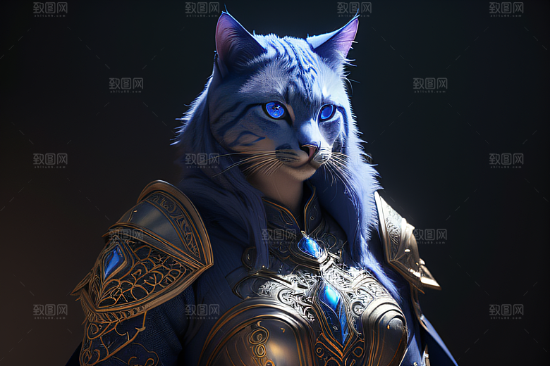 蓝眼神秘法师猫王外貌华丽盔甲