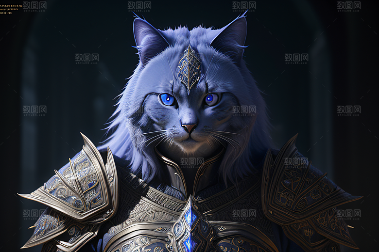 蓝眼神秘法师猫王外貌华丽盔甲