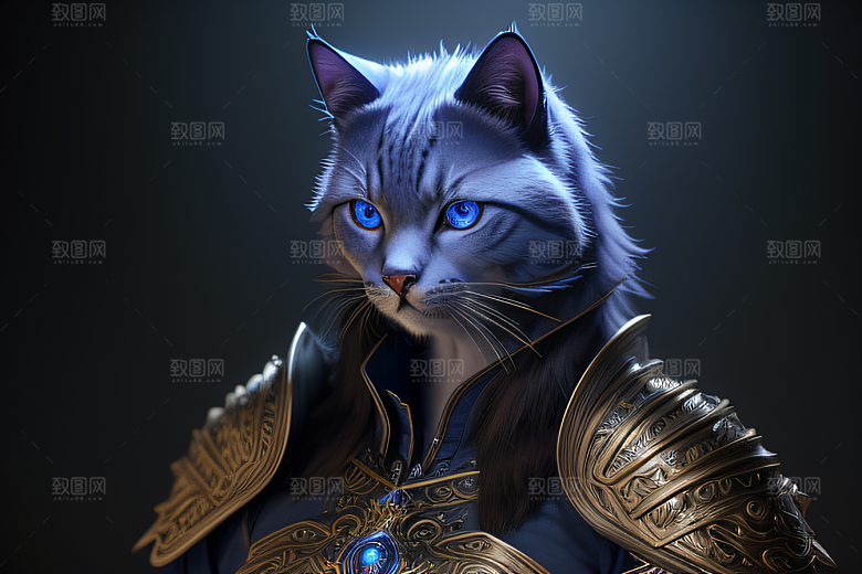 蓝眼神秘法师猫王外貌华丽盔甲