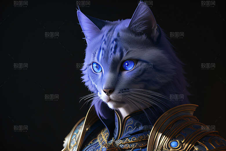 蓝眼神秘法师猫王外貌华丽盔甲